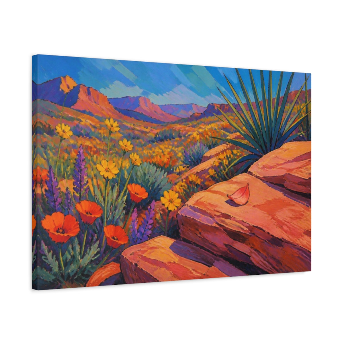 Side Mockup 2. Nature Wildflower Vista shown as canvas print