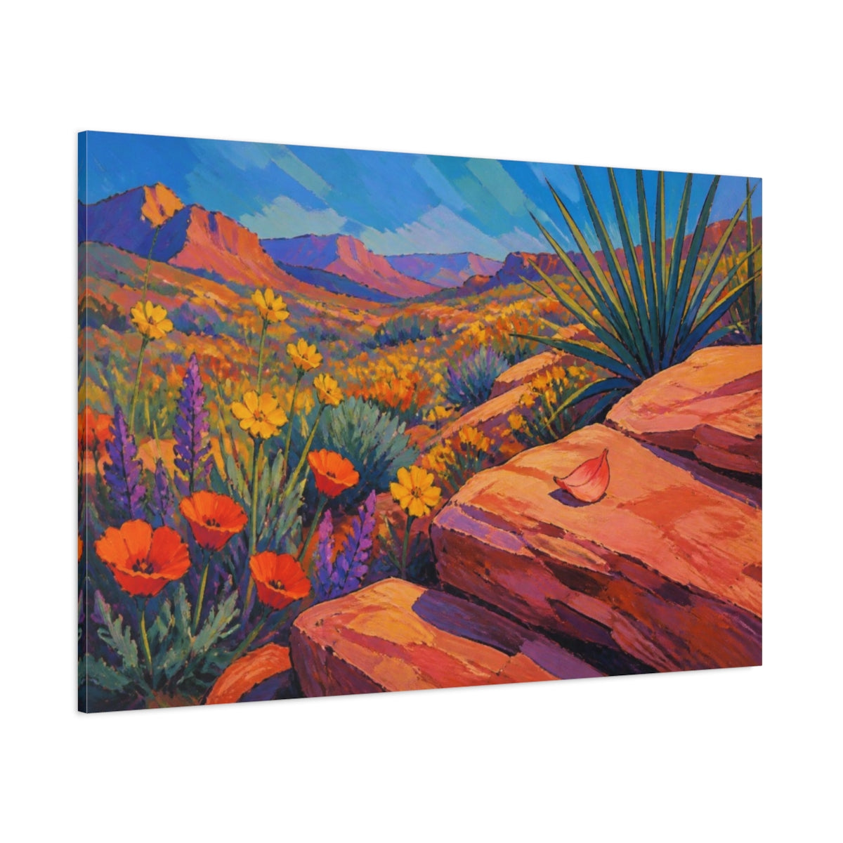 Side Mockup 1. Nature Wildflower Vista shown as canvas print