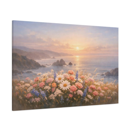 Nature Wildflowers Coastal Floral Sunset - Canvas Wall Art Print - YesArtYes