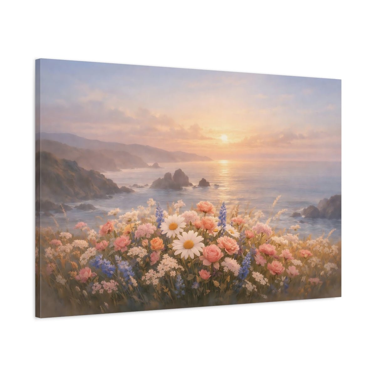 Nature Wildflowers Coastal Floral Sunset - Canvas Wall Art Print - YesArtYes