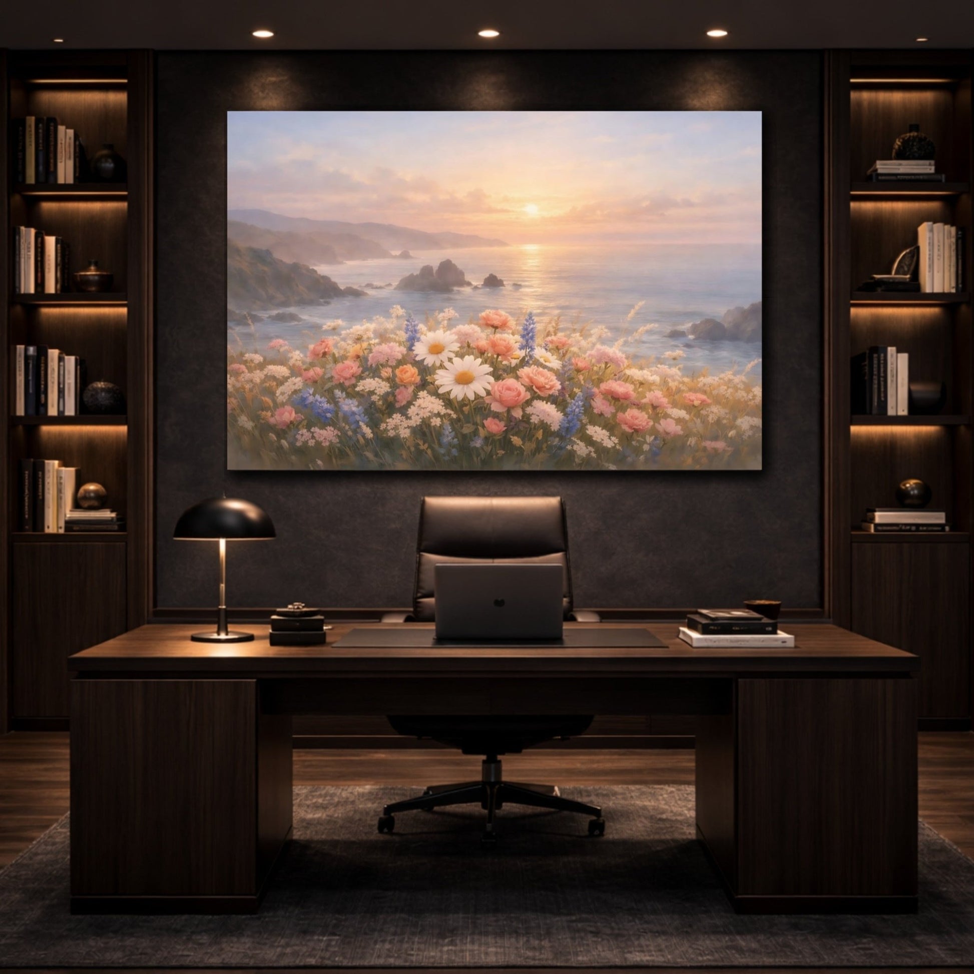Nature Wildflowers Coastal Floral Sunset - Canvas Wall Art Print - YesArtYes
