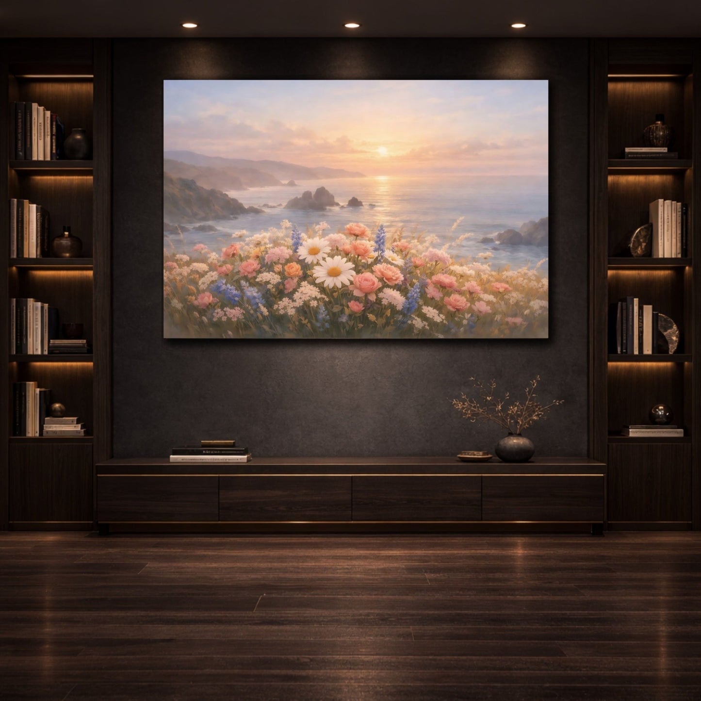 Nature Wildflowers Coastal Floral Sunset - Canvas Wall Art Print - YesArtYes