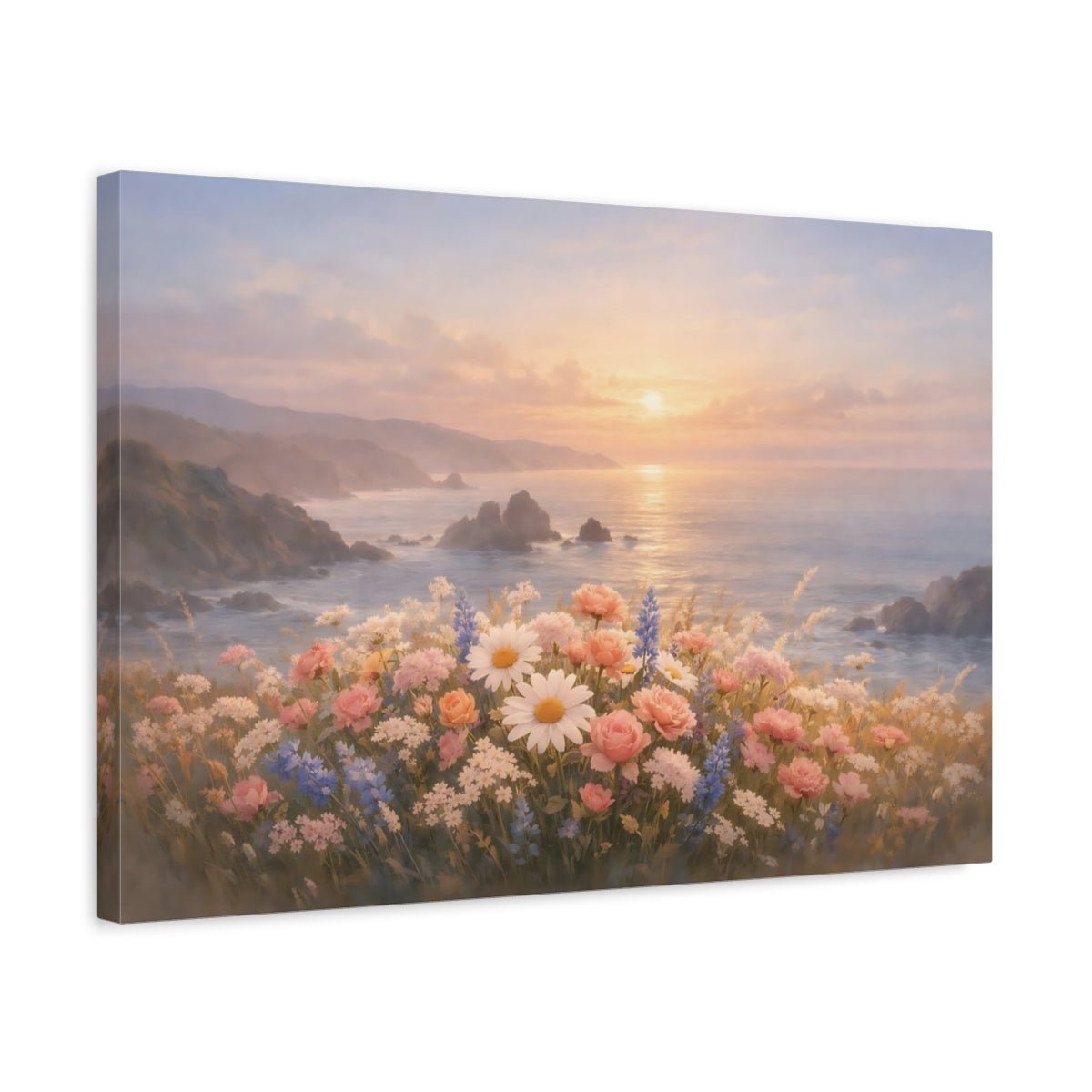Nature Wildflowers Coastal Floral Sunset - Canvas Wall Art Print - YesArtYes