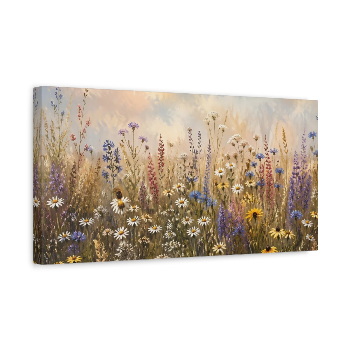 Side Mockup 3. Nature Wildflowers Colorful Wildflowers shown as stretched canvas wall art