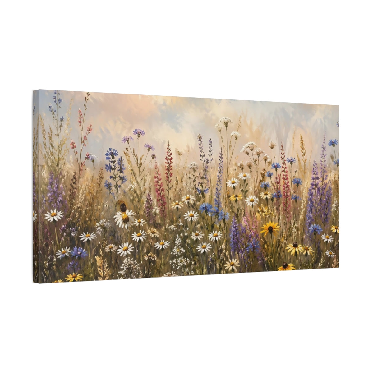Side Mockup 1. Nature Wildflowers Colorful Wildflowers shown as stretched canvas wall art