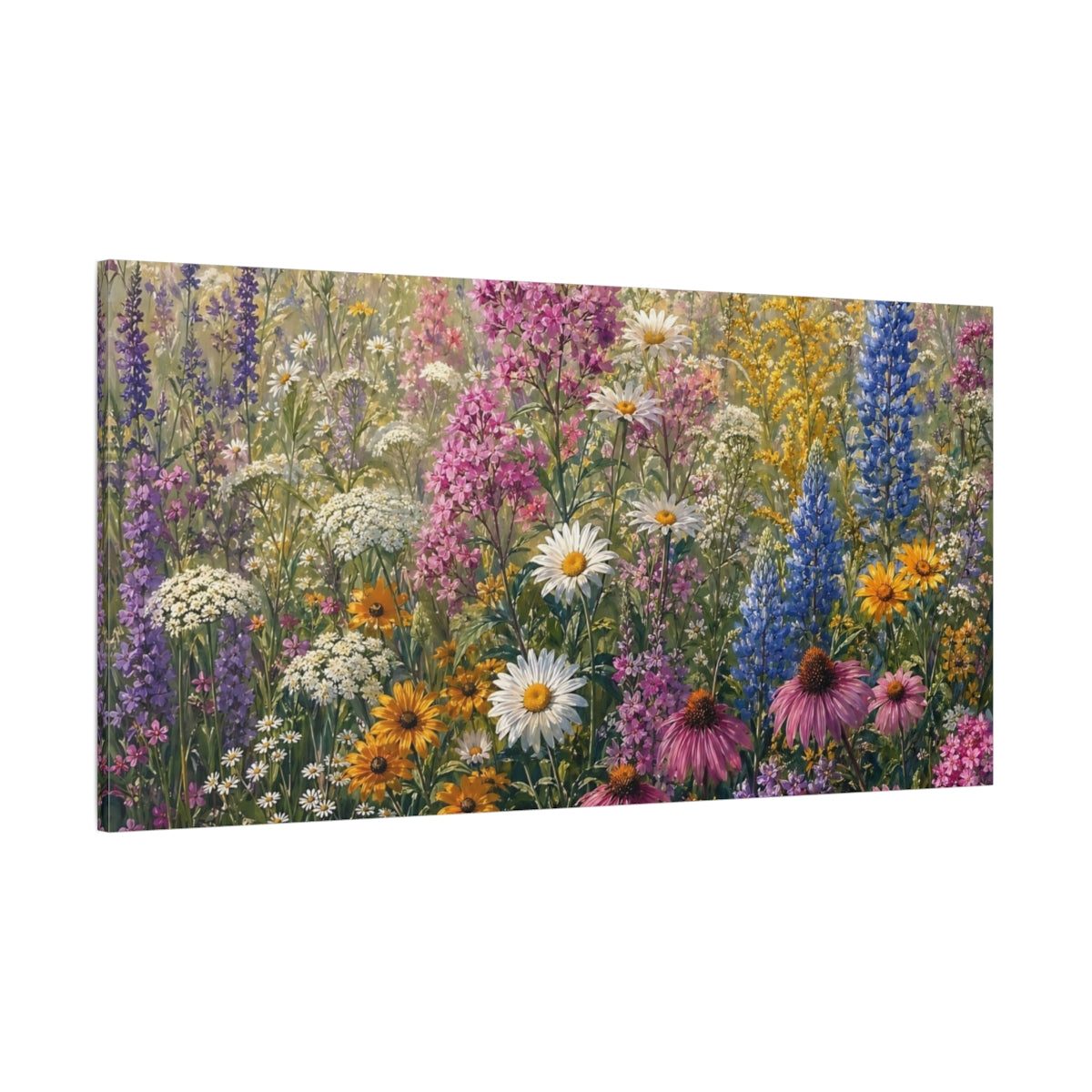Side Mockup 2. Nature Wildflowers Colorful Wildflowers shown as stretched canvas wall art