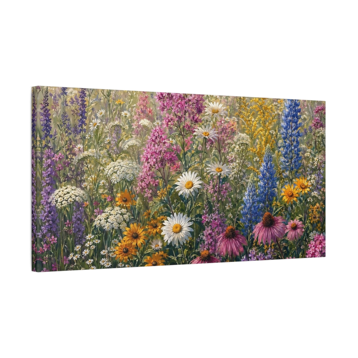 Side Mockup 1. Nature Wildflowers Colorful Wildflowers shown as stretched canvas wall art
