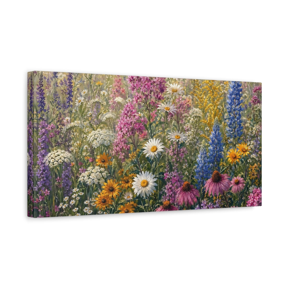 Side Mockup 3. Nature Wildflowers Colorful Wildflowers shown as stretched canvas wall art