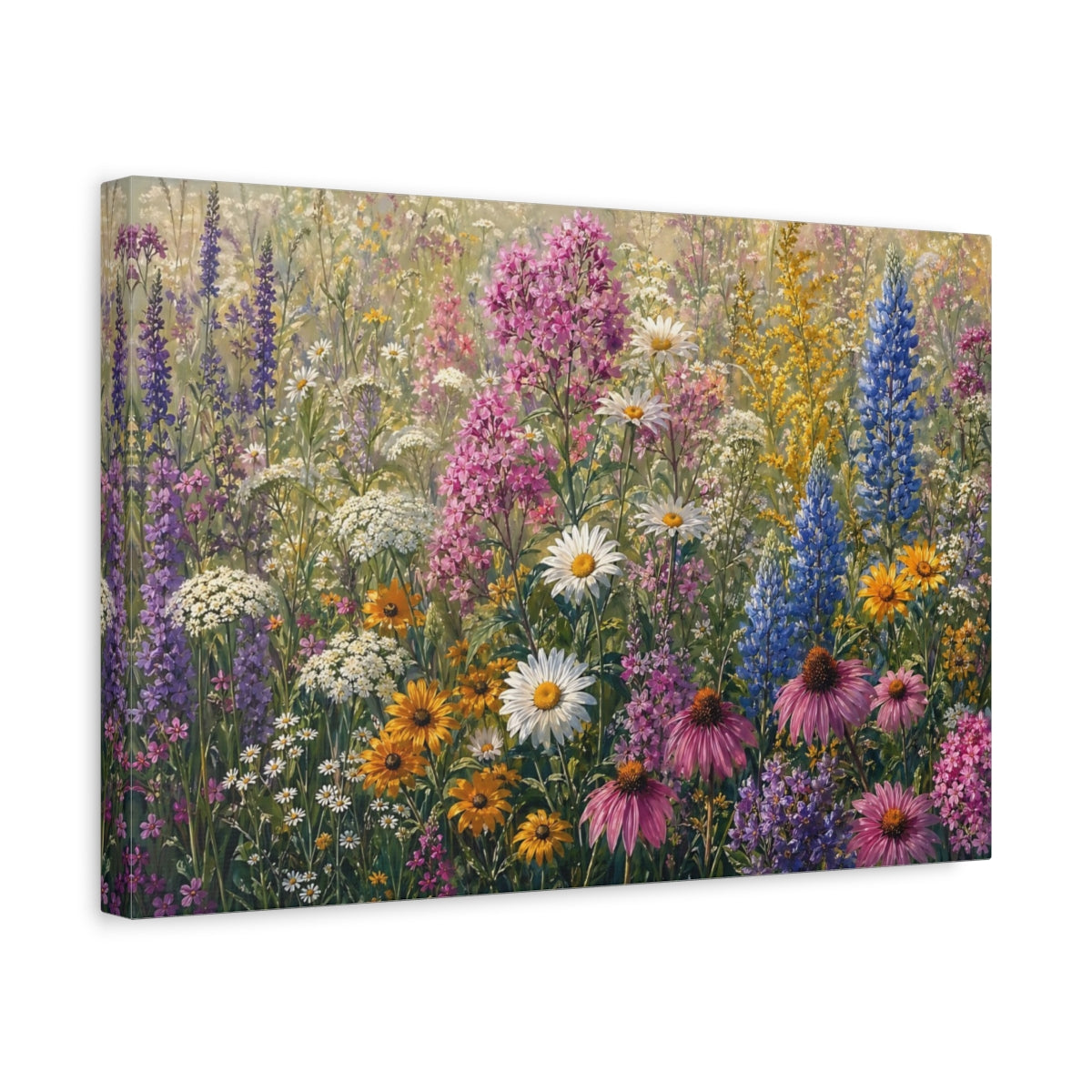 Side Mockup 4. Nature Wildflowers Colorful Wildflowers shown as stretched canvas wall art