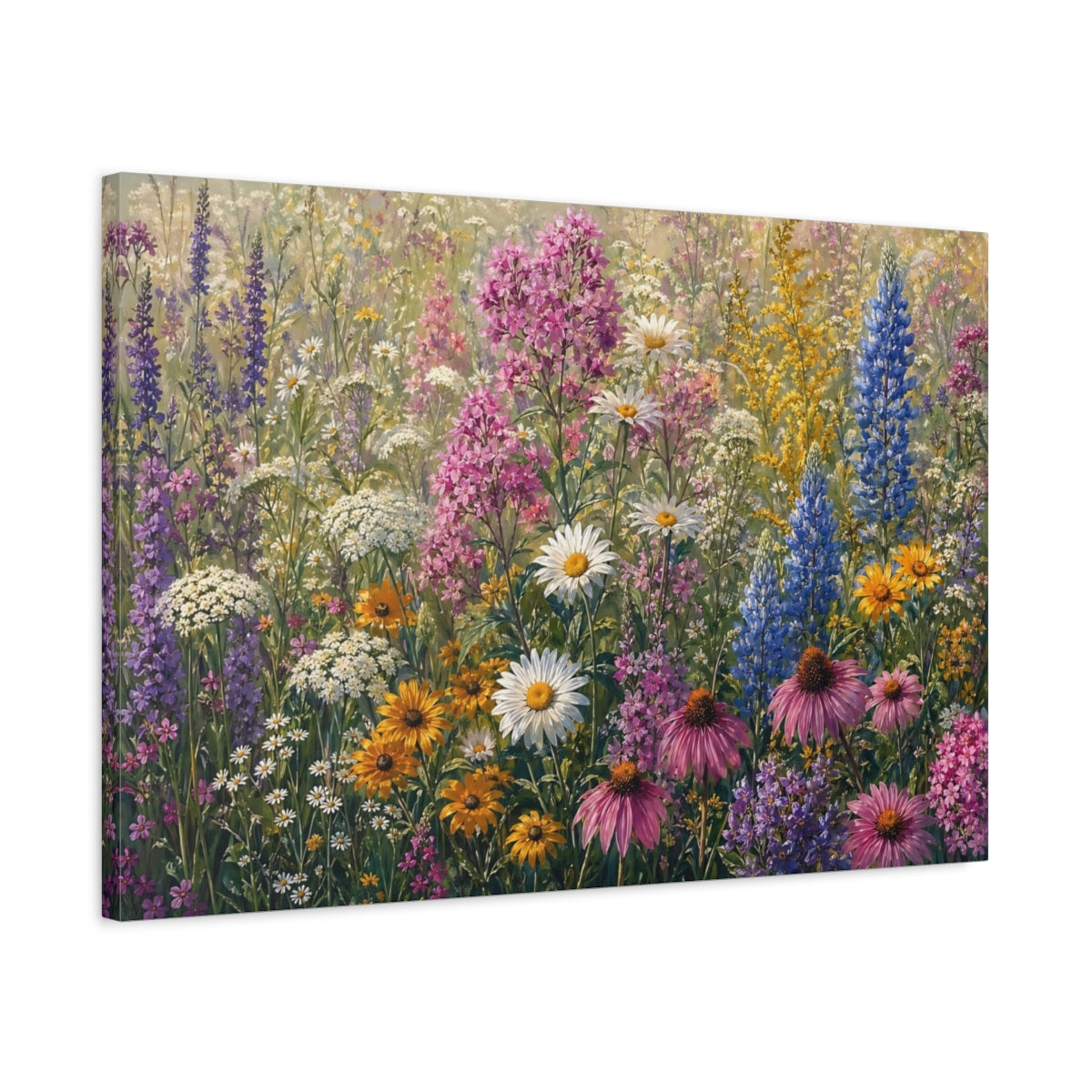 Side Mockup 2. Nature Wildflowers Colorful Wildflowers shown as stretched canvas wall art