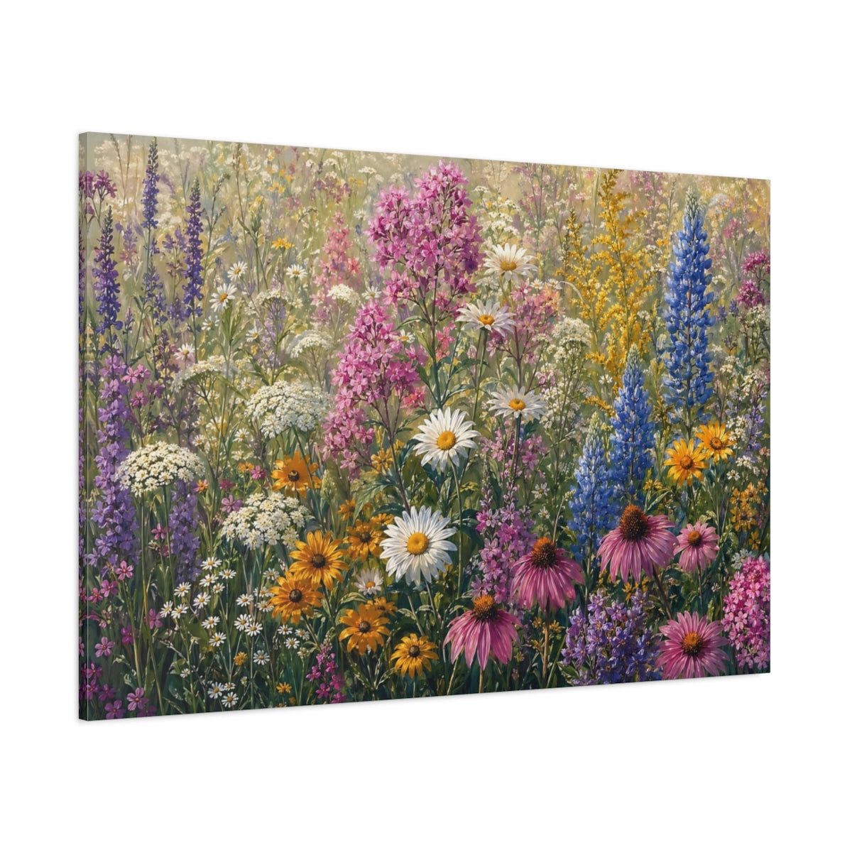 Side Mockup 1. Nature Wildflowers Colorful Wildflowers shown as stretched canvas wall art