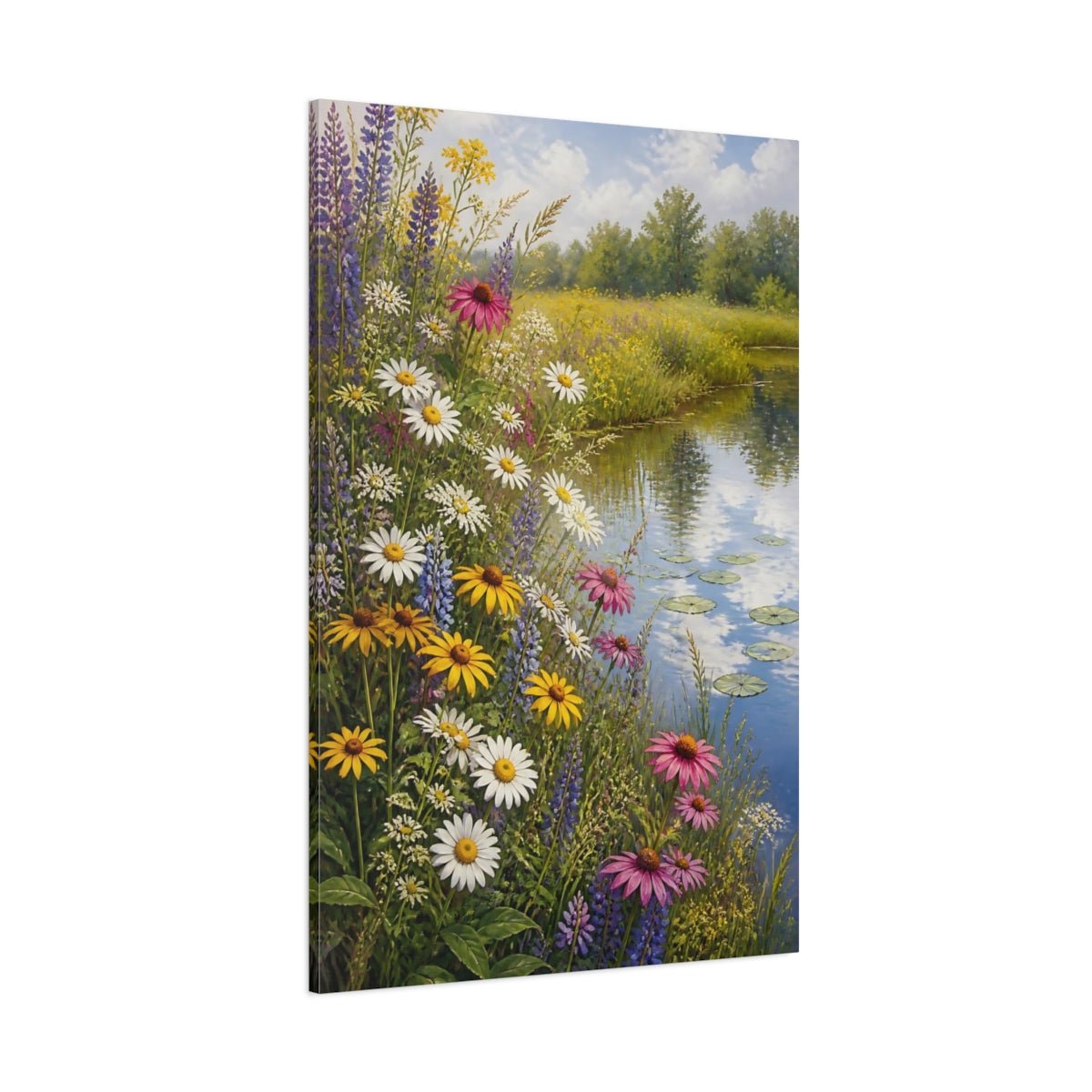 Nature Wildflowers Colorful Canvas Print Wall Art – Realistic Living Room, Above Couch - YesArtYes