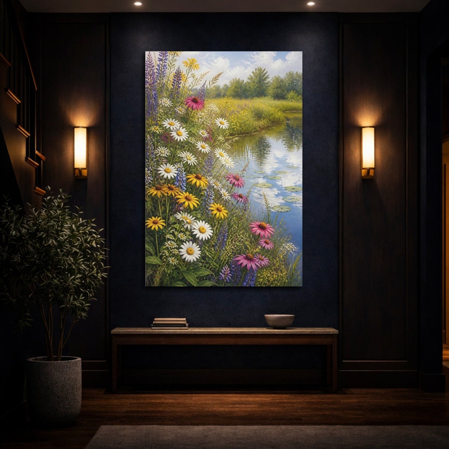 Nature Wildflowers Colorful Canvas Print Wall Art – Realistic Living Room, Above Couch - YesArtYes