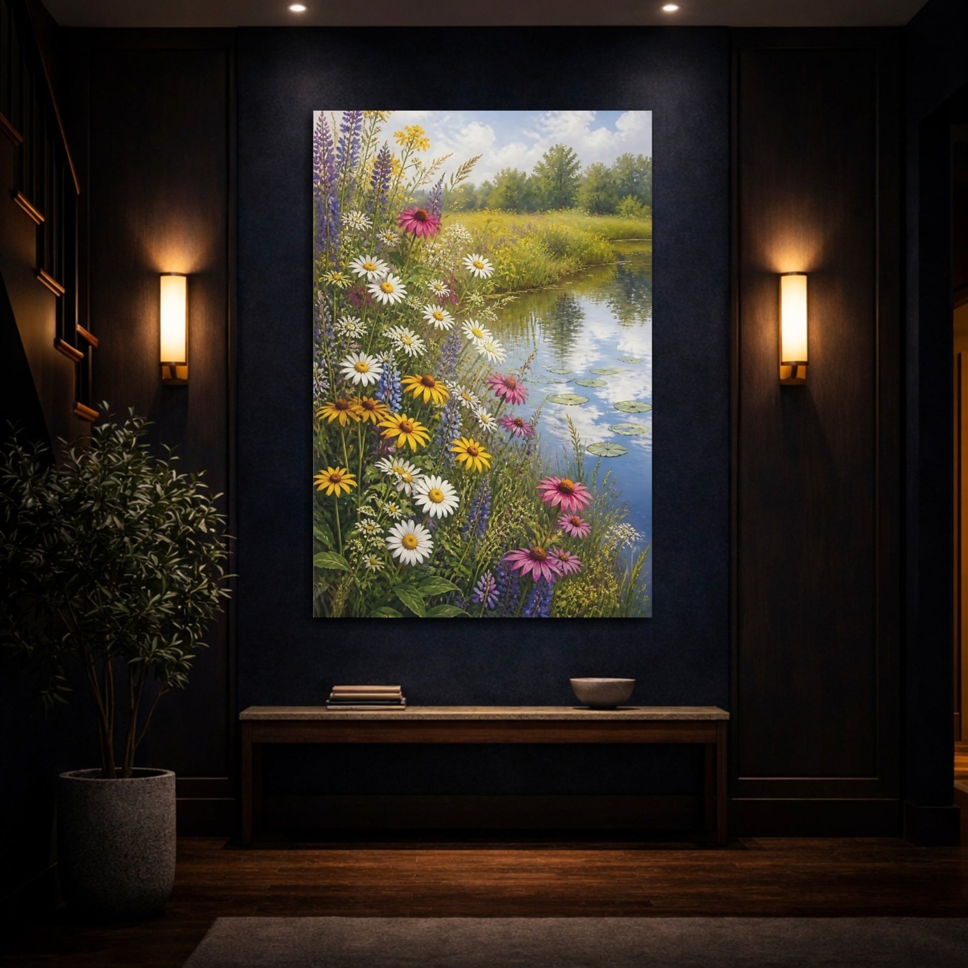 Nature Wildflowers Colorful Canvas Print Wall Art – Realistic Living Room, Above Couch - YesArtYes