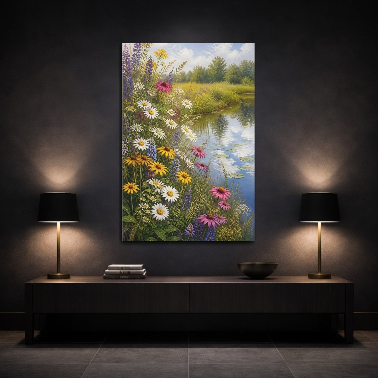 Nature Wildflowers Colorful Canvas Print Wall Art – Realistic Living Room, Above Couch - YesArtYes