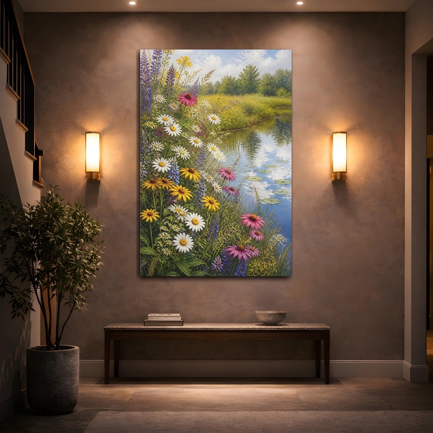 Nature Wildflowers Colorful Canvas Print Wall Art – Realistic Living Room, Above Couch - YesArtYes