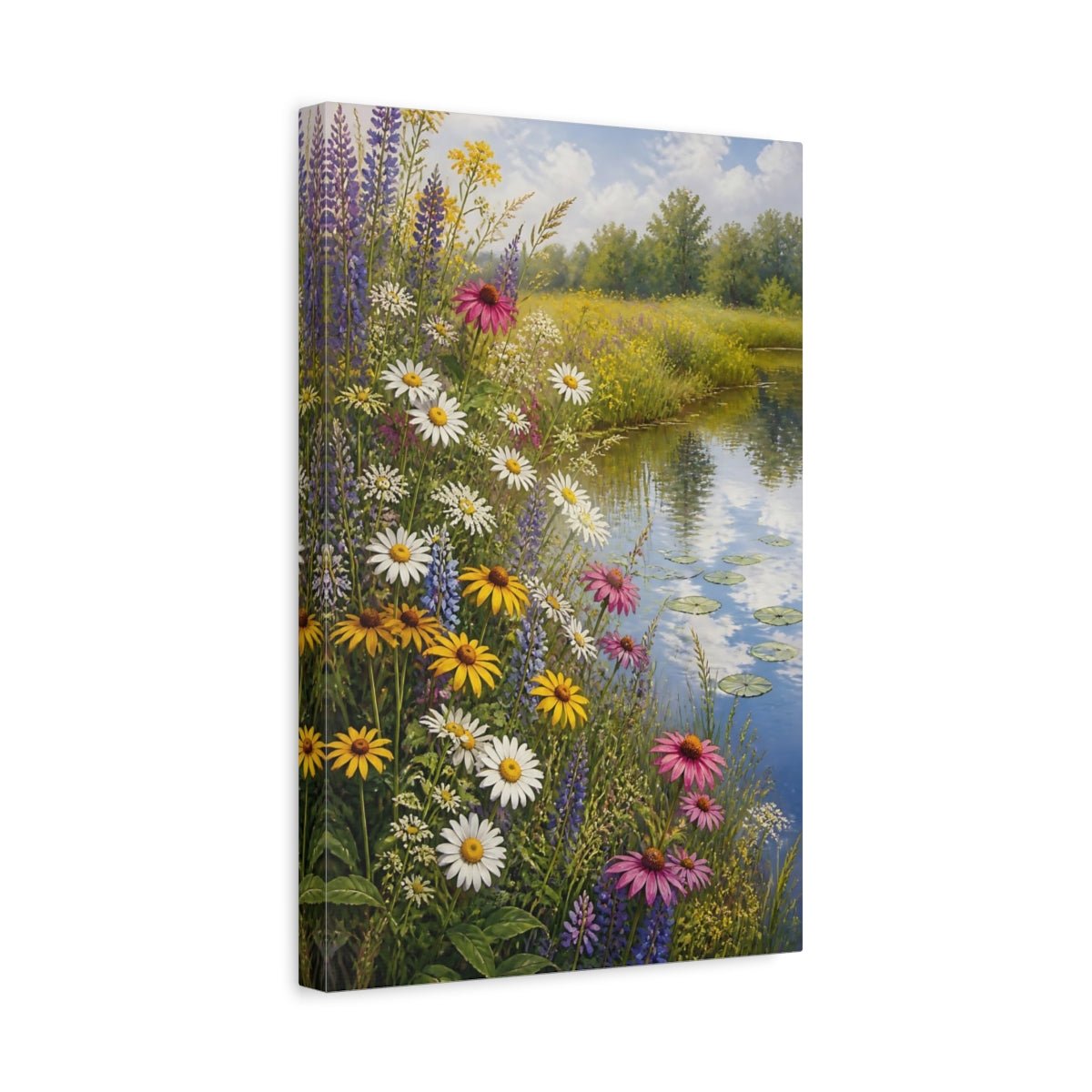 Nature Wildflowers Colorful Canvas Print Wall Art – Realistic Living Room, Above Couch - YesArtYes