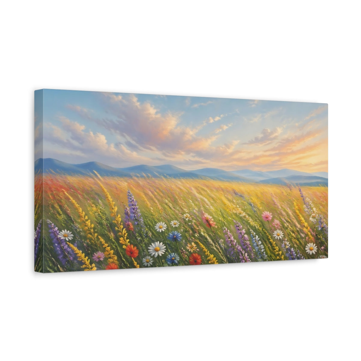 Side Mockup 3. Nature Wildflowers Colorful Wildflower shown as stretched canvas wall art
