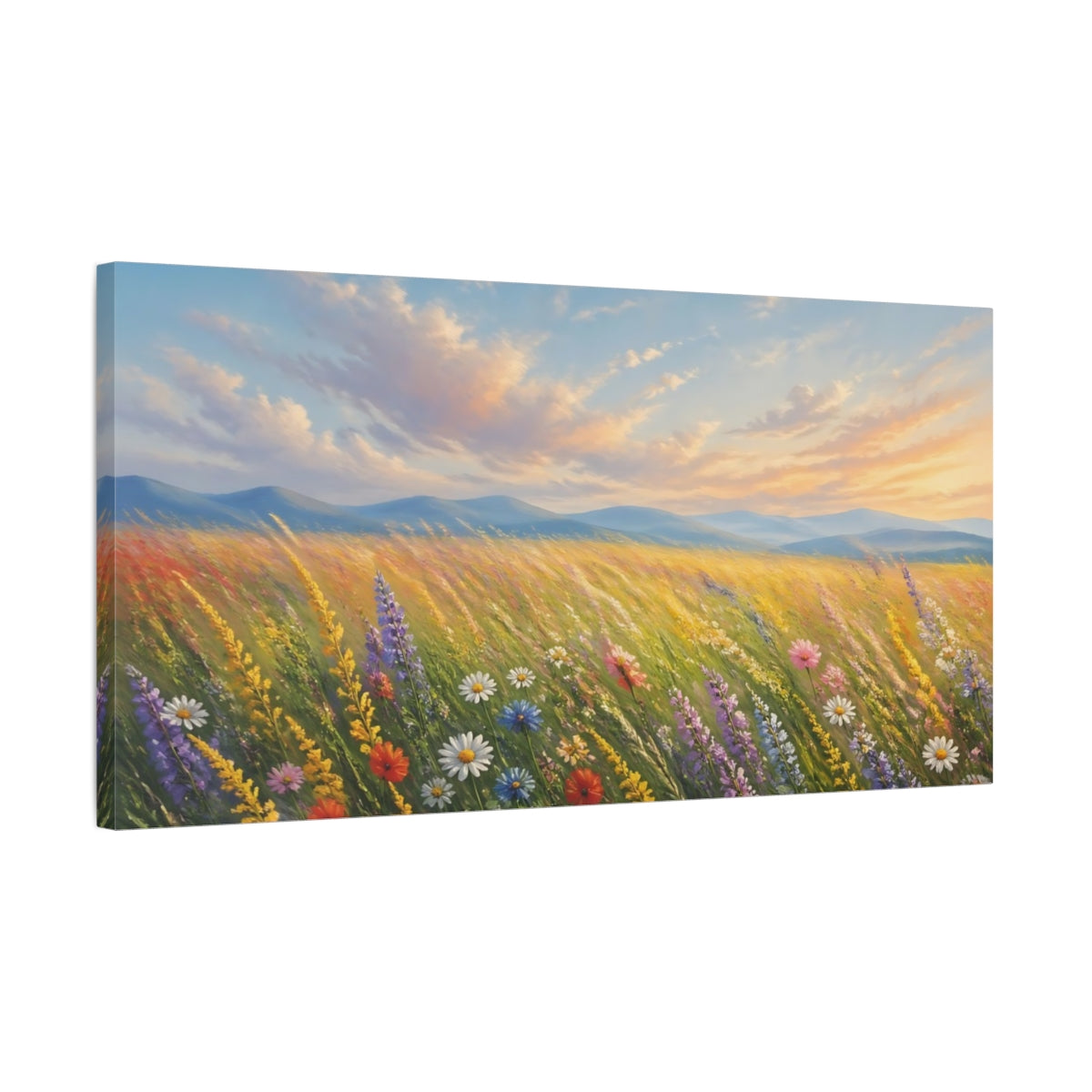 Side Mockup 1. Nature Wildflowers Colorful Wildflower shown as stretched canvas wall art