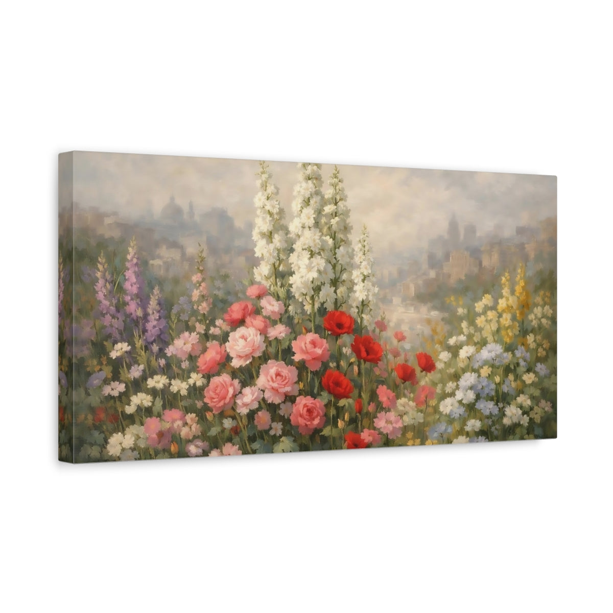 Side Mockup 3. Nature Wildflowers Colorful Wildflowers shown as stretched canvas wall art