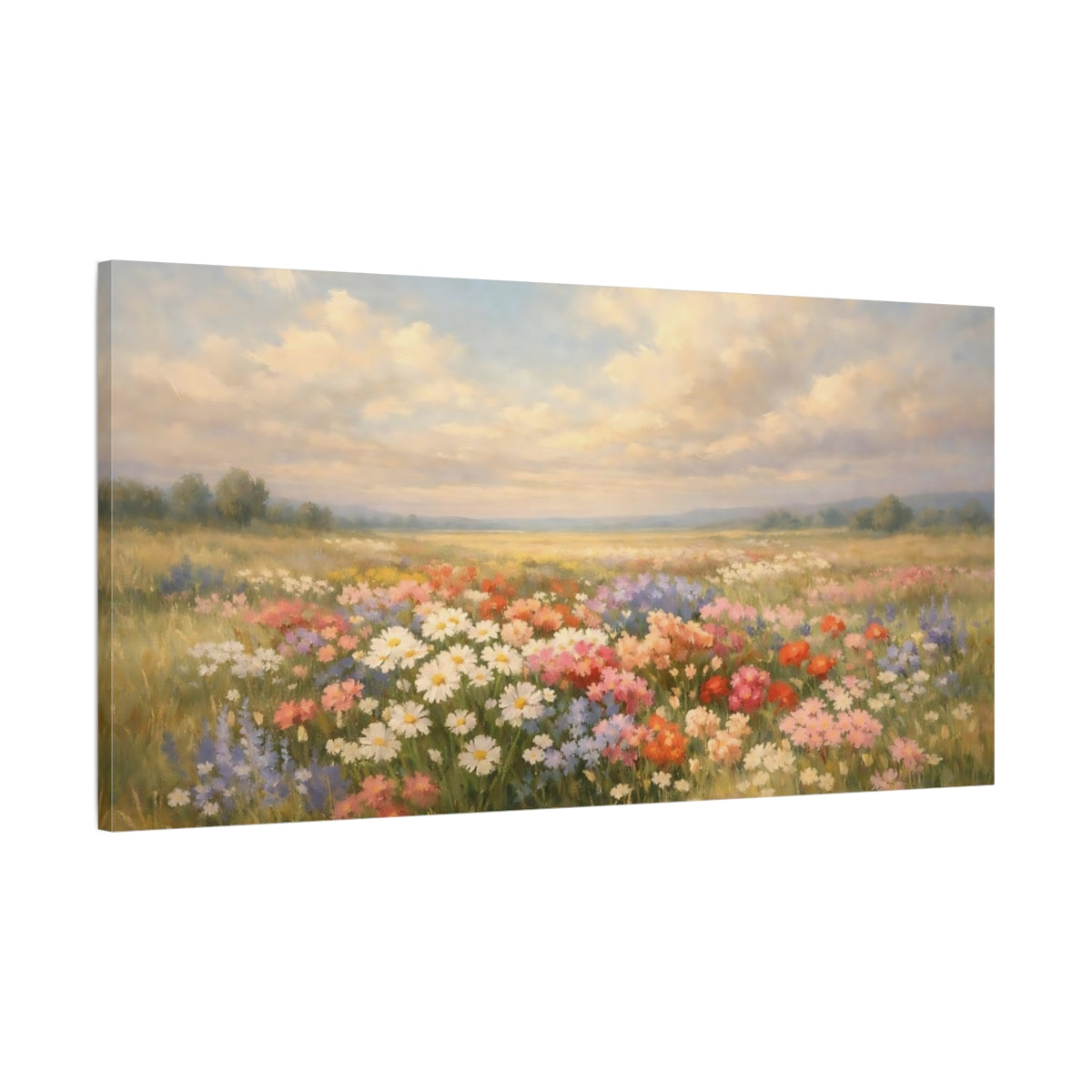 Side Mockup 1. Nature Wildflowers Colorful Wildflowers shown as stretched canvas wall art