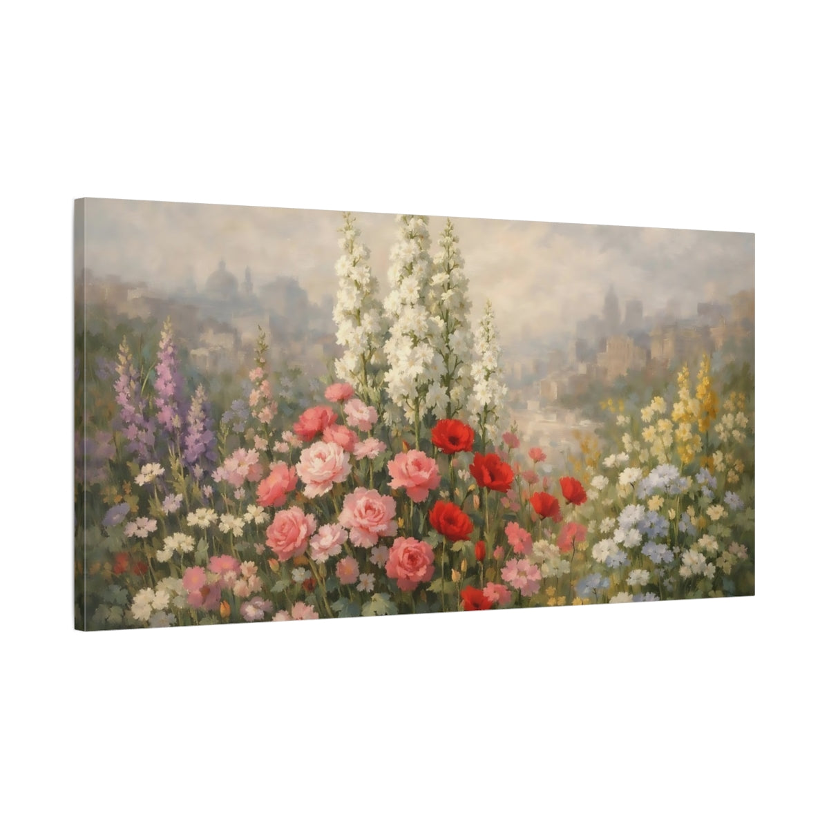 Side Mockup 1. Nature Wildflowers Colorful Wildflowers shown as stretched canvas wall art