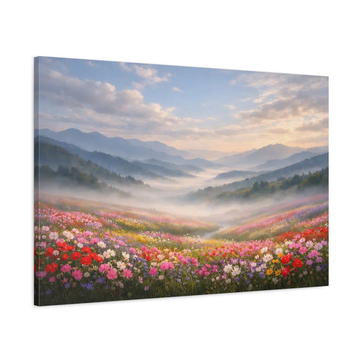 Main Mockup. Nature Wildflowers Colorful Meadow shown as stretched canvas wall art