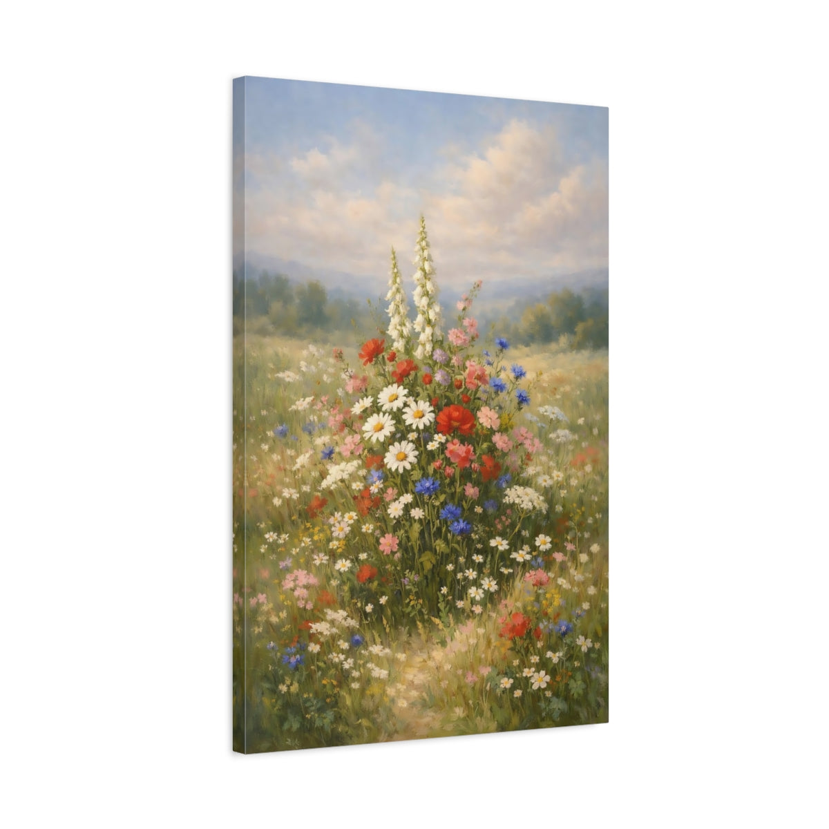 Side Mockup 2. Nature Wildflowers Colorful Wildflower Meadow shown as stretched canvas wall art