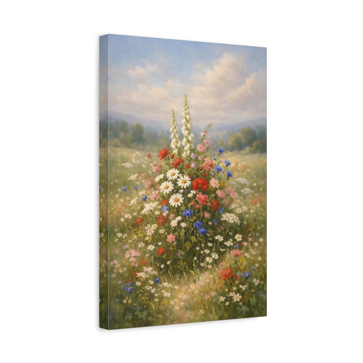 Side Mockup 4. Nature Wildflowers Colorful Wildflower Meadow shown as stretched canvas wall art
