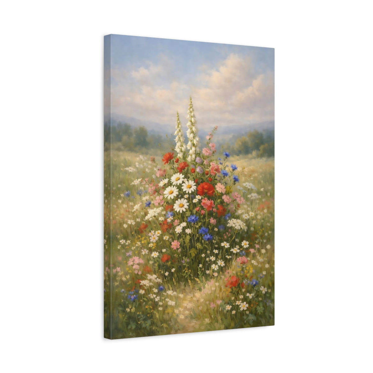 Side Mockup 3. Nature Wildflowers Colorful Wildflower Meadow shown as stretched canvas wall art
