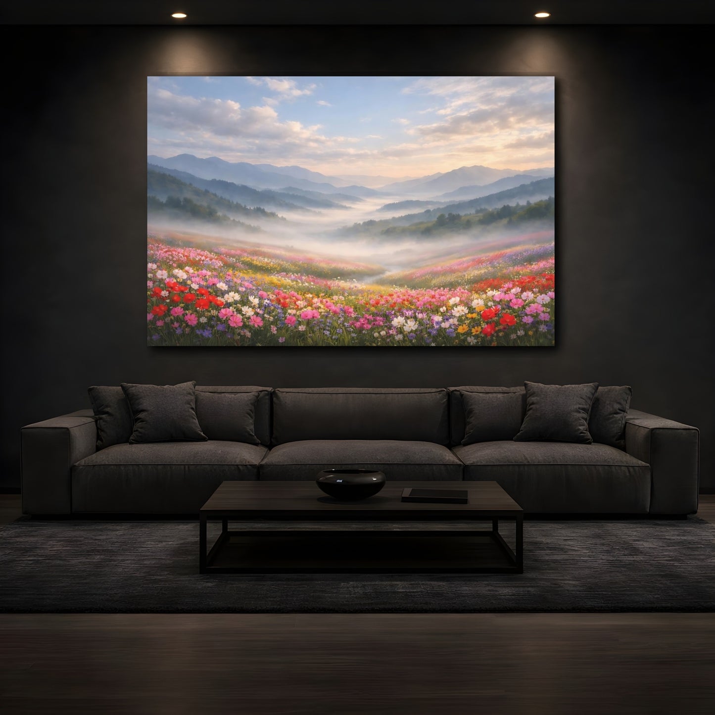 Mockup 2. Nature Wildflowers Colorful Meadow shown as stretched canvas wall art