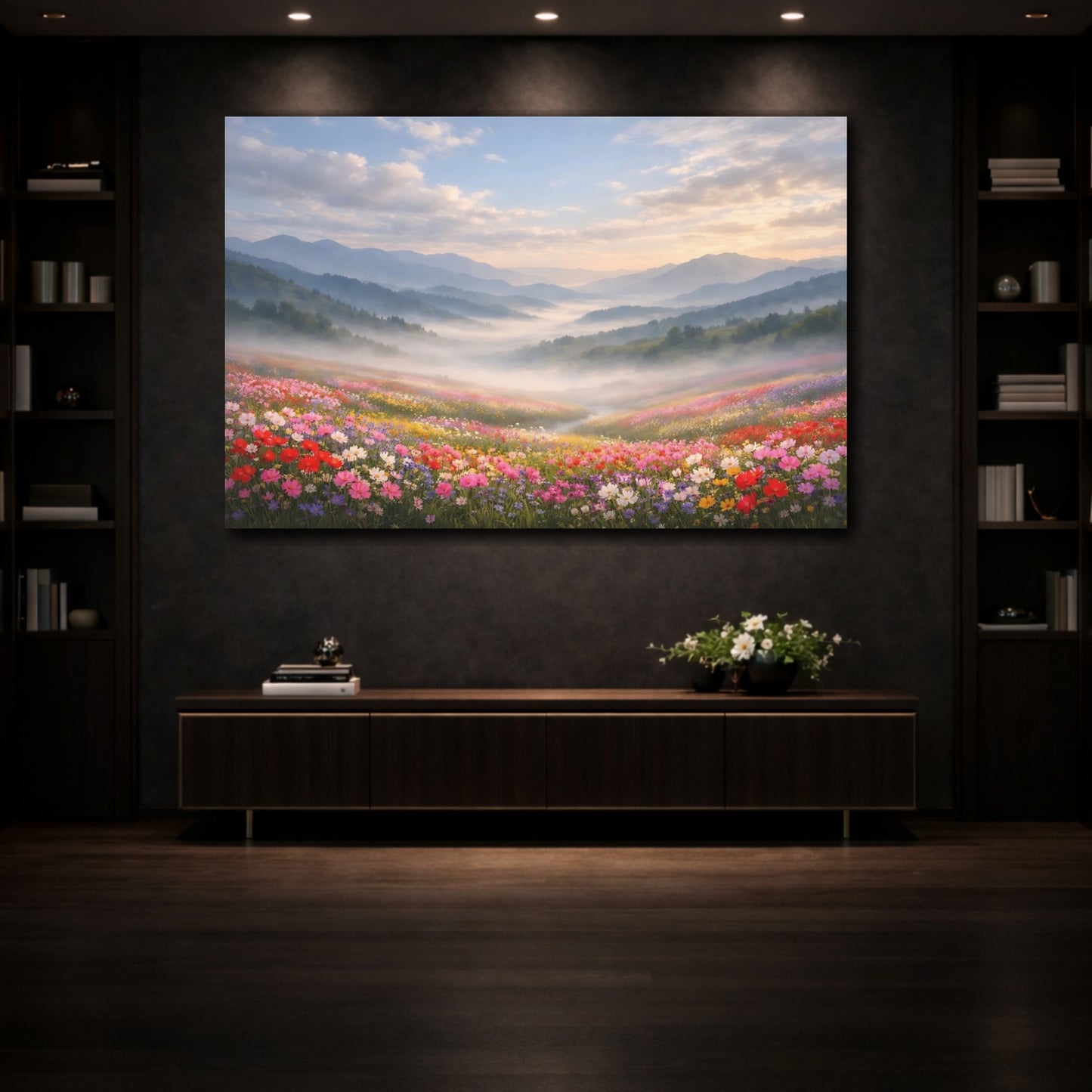Mockup 4. Nature Wildflowers Colorful Meadow shown as stretched canvas wall art