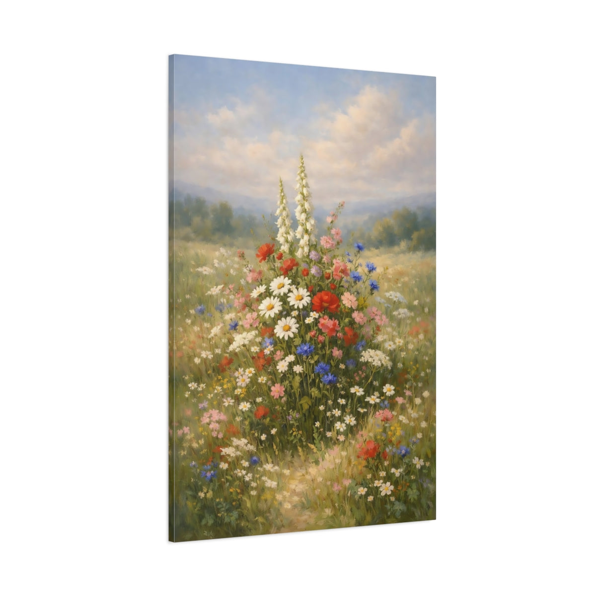 Main Mockup. Nature Wildflowers Colorful Wildflower Meadow shown as stretched canvas wall art