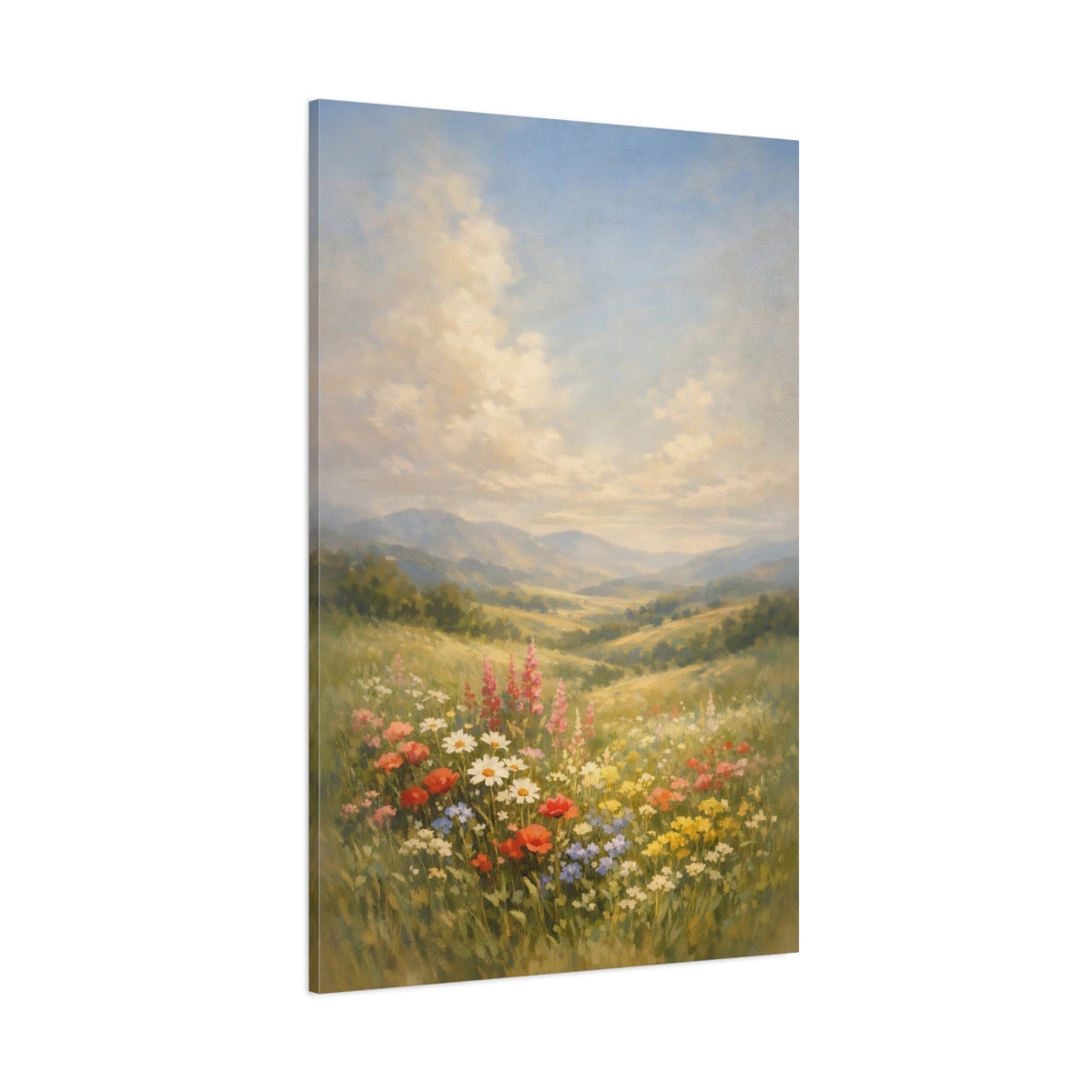 Main Mockup. Nature Wildflowers Colorful Wildflower Meadow shown as stretched canvas wall art