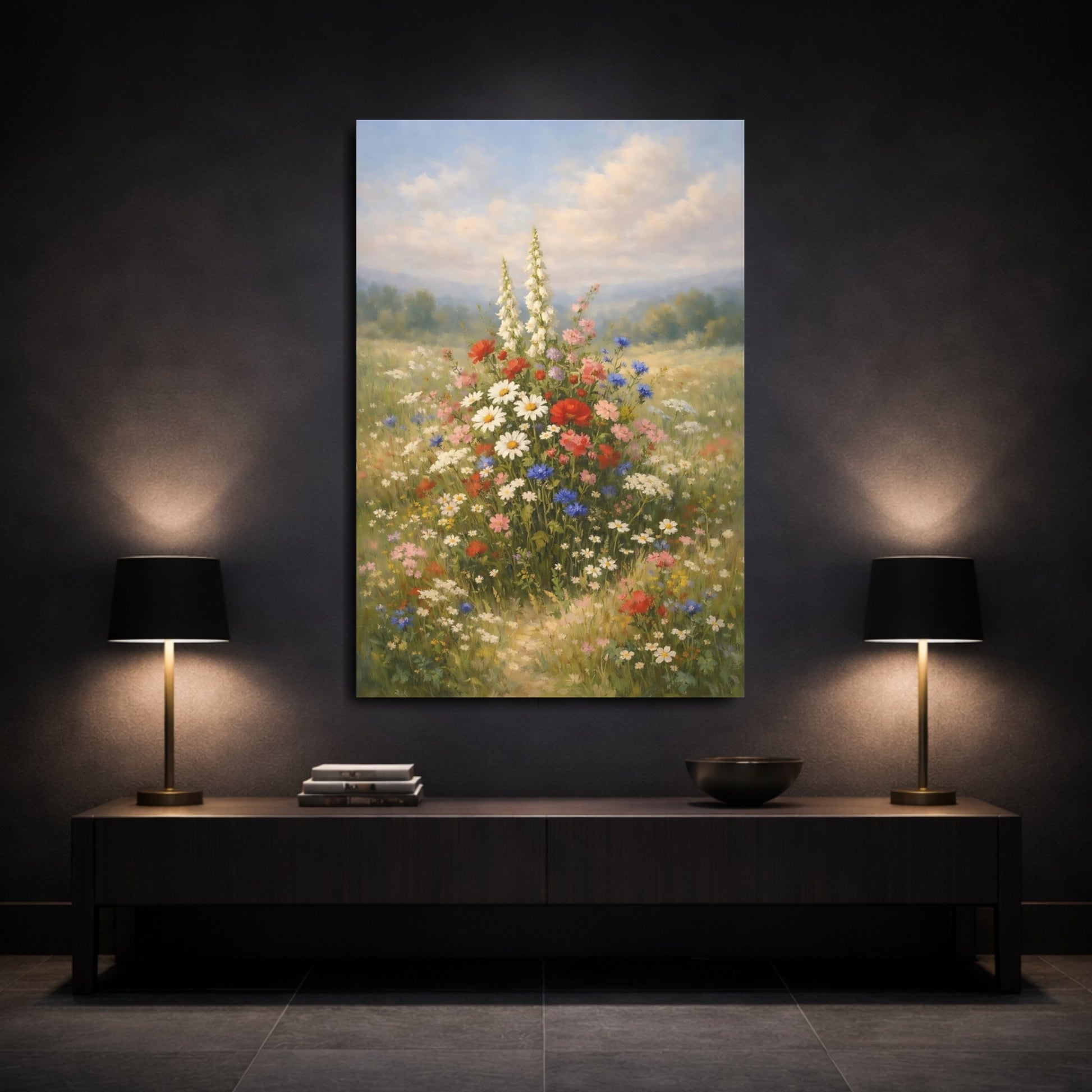 Mockup 2. Nature Wildflowers Colorful Wildflower Meadow shown as stretched canvas wall art
