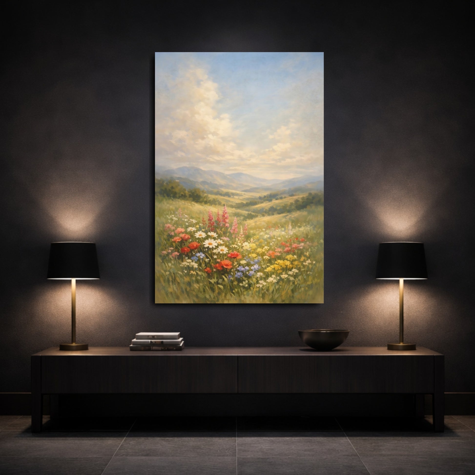 Mockup 2. Nature Wildflowers Colorful Wildflower Meadow shown as stretched canvas wall art