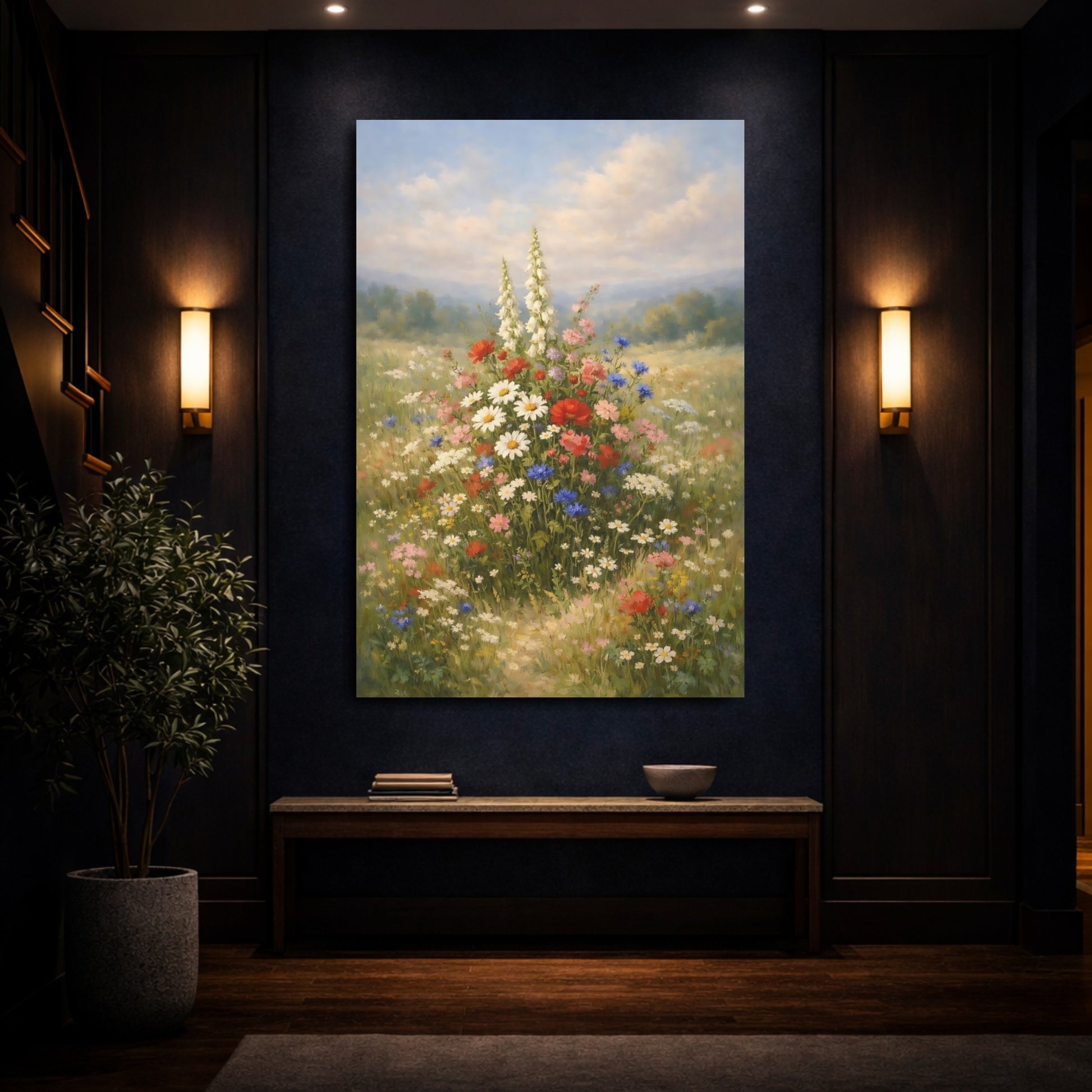 Mockup 3. Nature Wildflowers Colorful Wildflower Meadow shown as stretched canvas wall art
