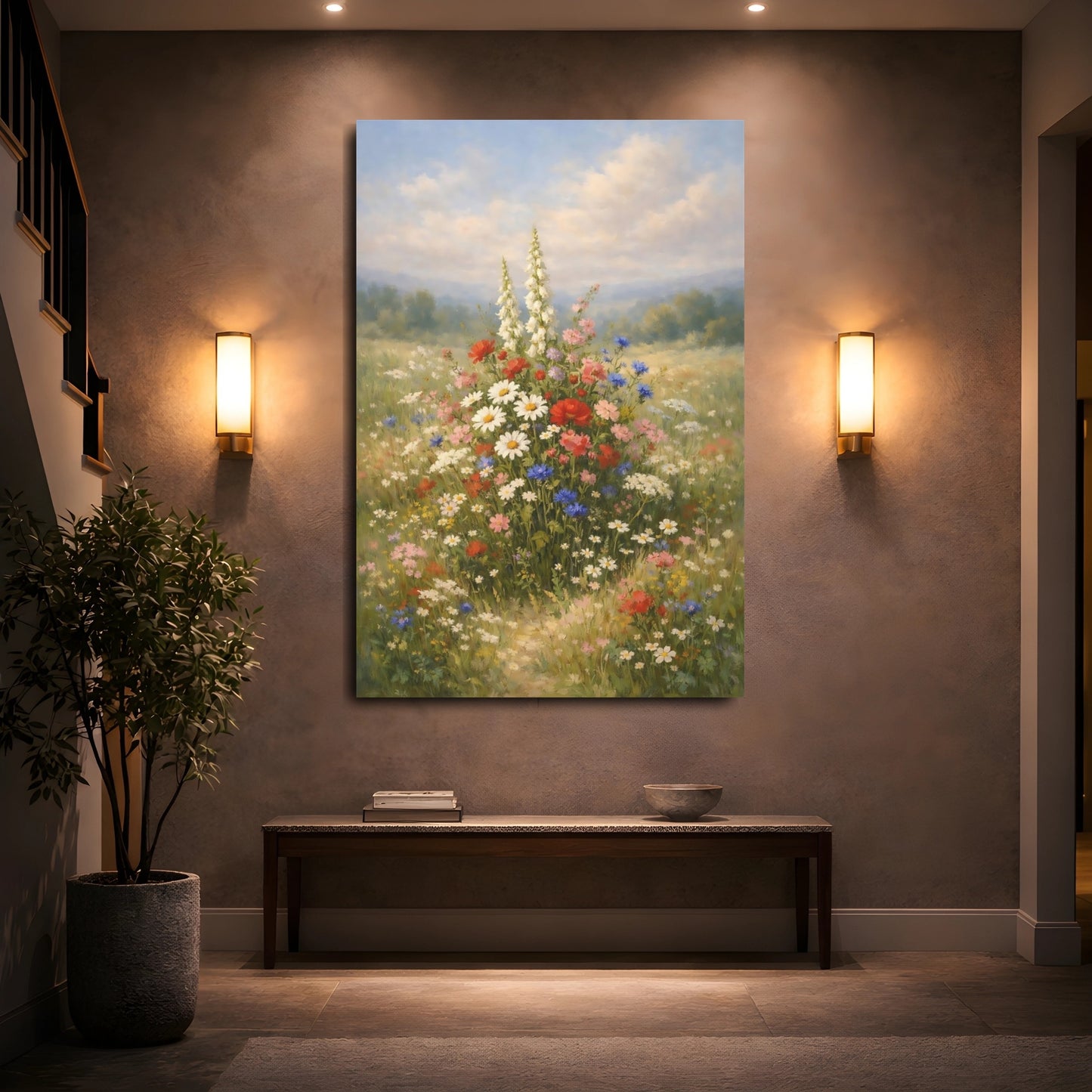 Mockup 4. Nature Wildflowers Colorful Wildflower Meadow shown as stretched canvas wall art