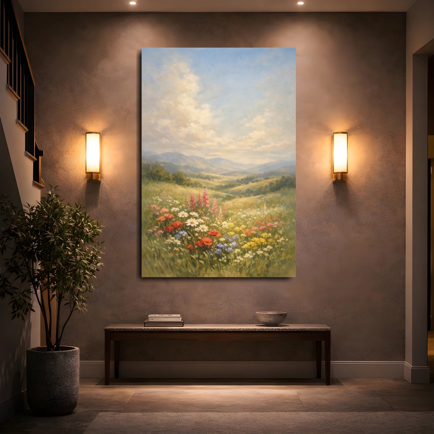 Mockup 4. Nature Wildflowers Colorful Wildflower Meadow shown as stretched canvas wall art