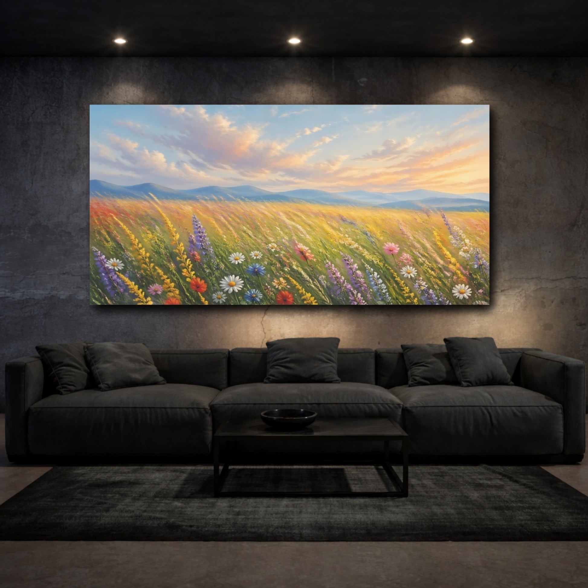 Mockup 2. Nature Wildflowers Colorful Wildflower shown as stretched canvas wall art
