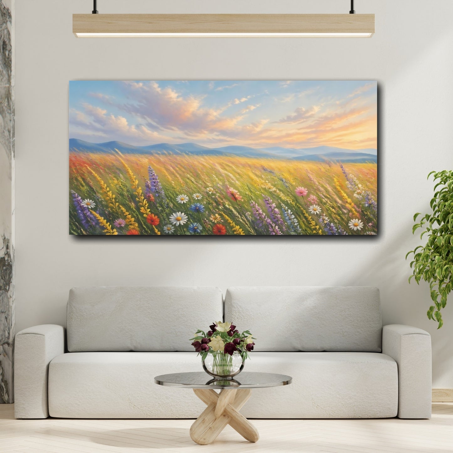 Mockup 3. Nature Wildflowers Colorful Wildflower shown as stretched canvas wall art