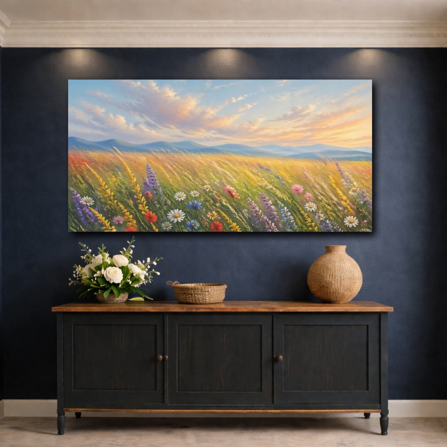 Mockup 4. Nature Wildflowers Colorful Wildflower shown as stretched canvas wall art