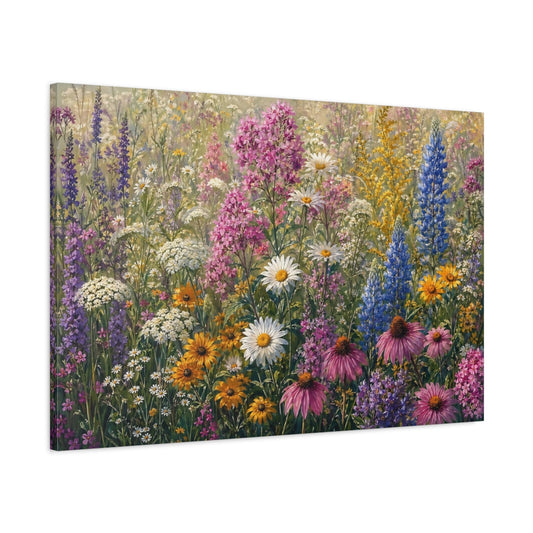 Main Mockup. Nature Wildflowers Colorful Wildflowers shown as stretched canvas wall art