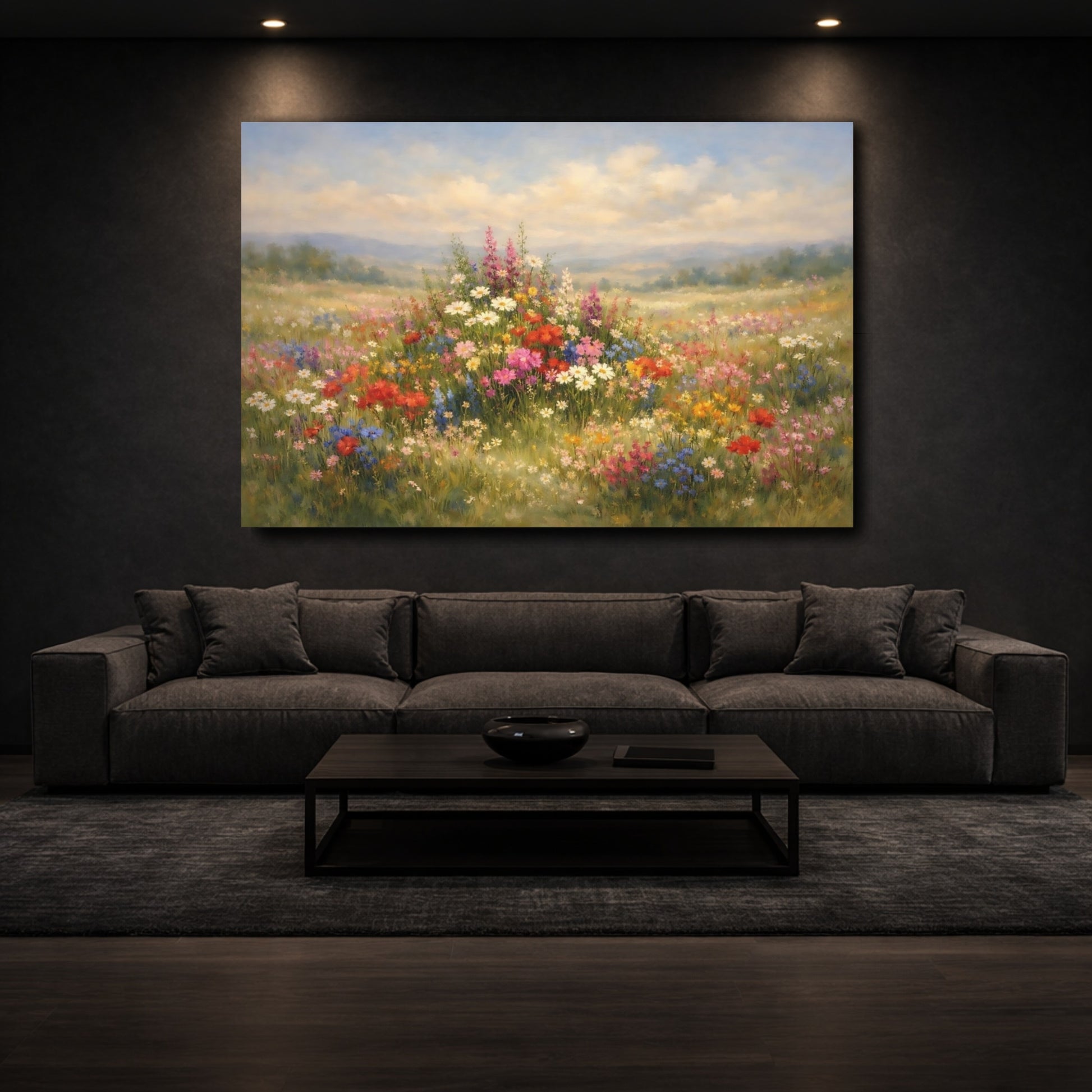 Mockup 2. Nature Wildflowers Colorful Wildflowers shown as stretched canvas wall art