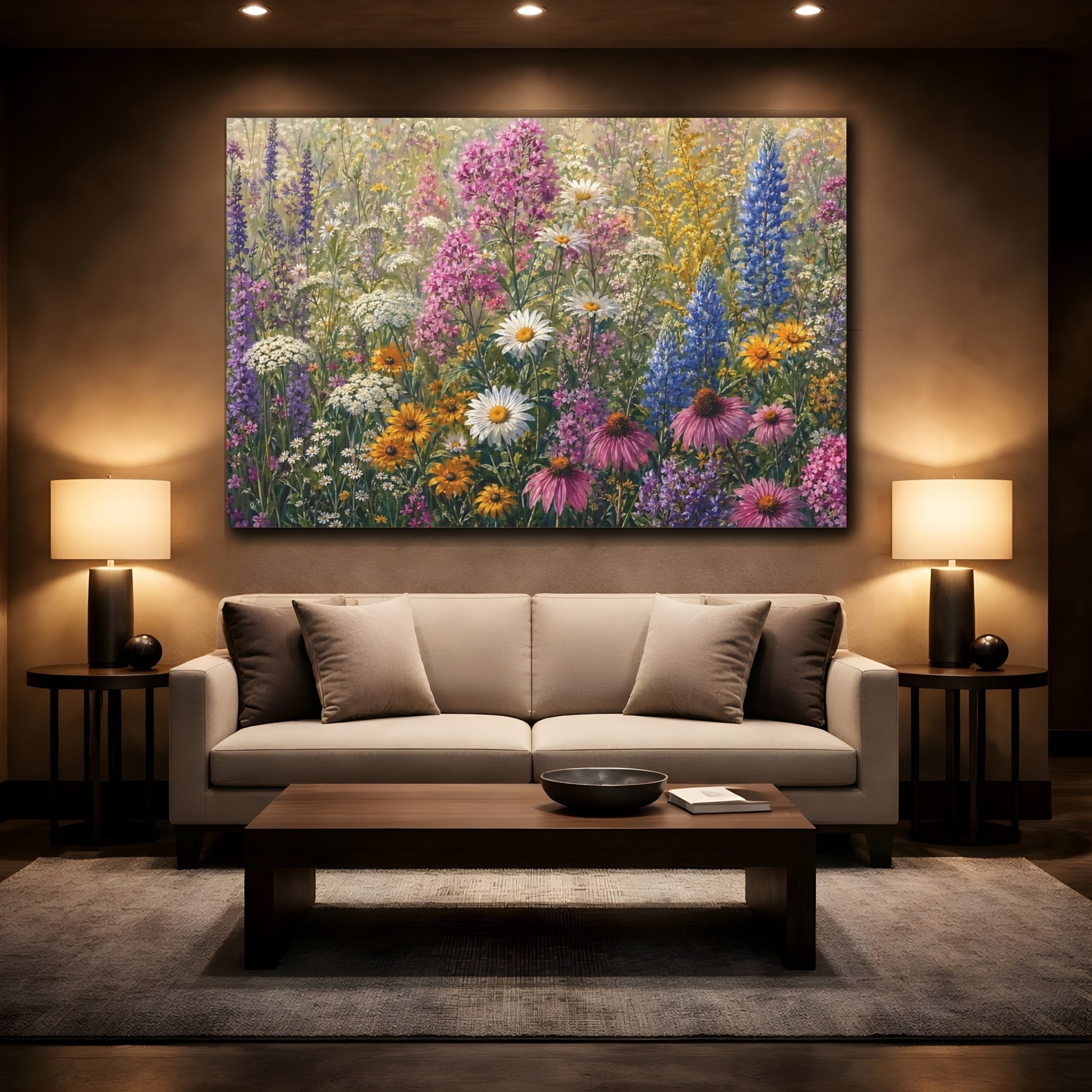 Mockup 2. Nature Wildflowers Colorful Wildflowers shown as stretched canvas wall art