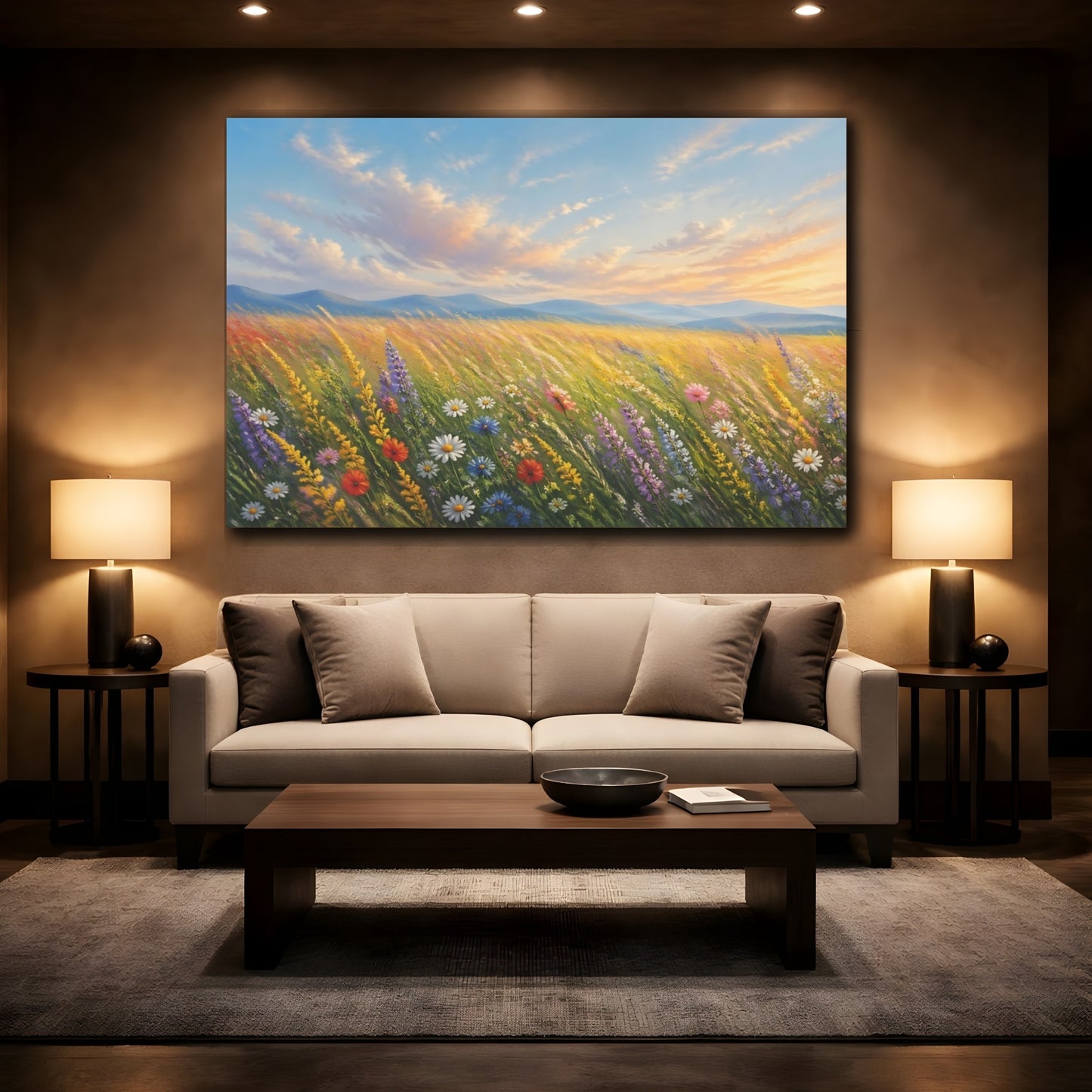 Mockup 2. Nature Wildflowers Colorful Wildflowers shown as stretched canvas wall art