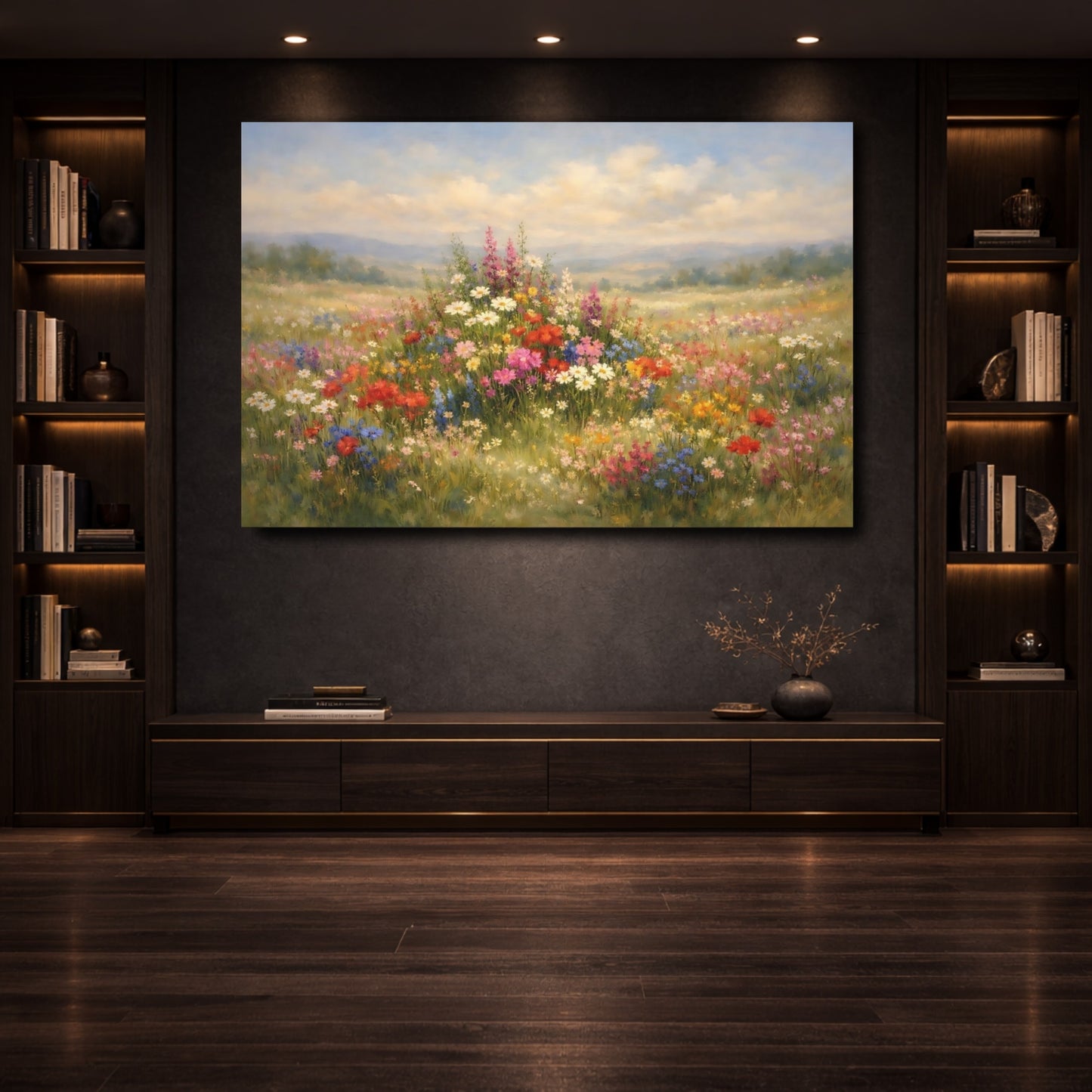 Mockup 3. Nature Wildflowers Colorful Wildflowers shown as stretched canvas wall art
