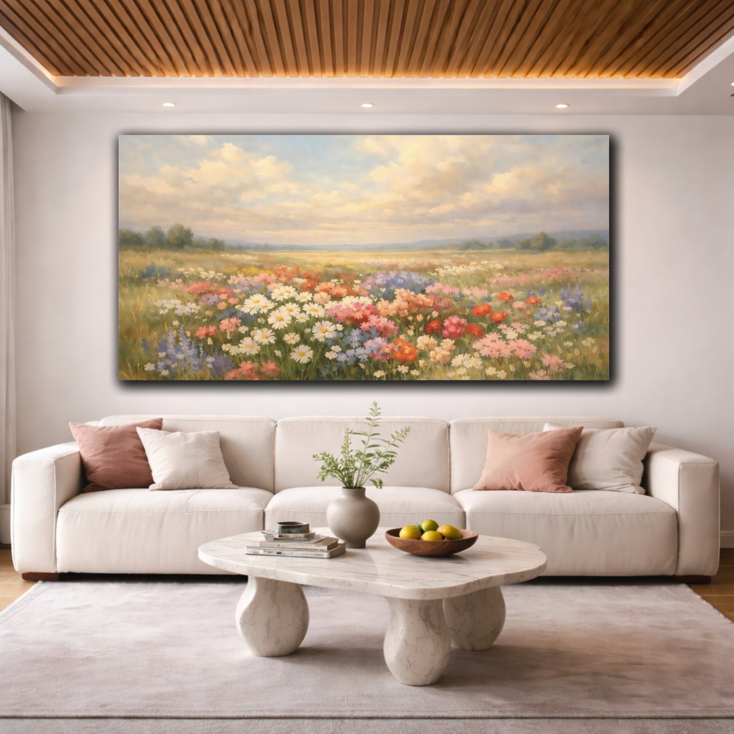 Mockup 3. Nature Wildflowers Colorful Wildflowers shown as stretched canvas wall art
