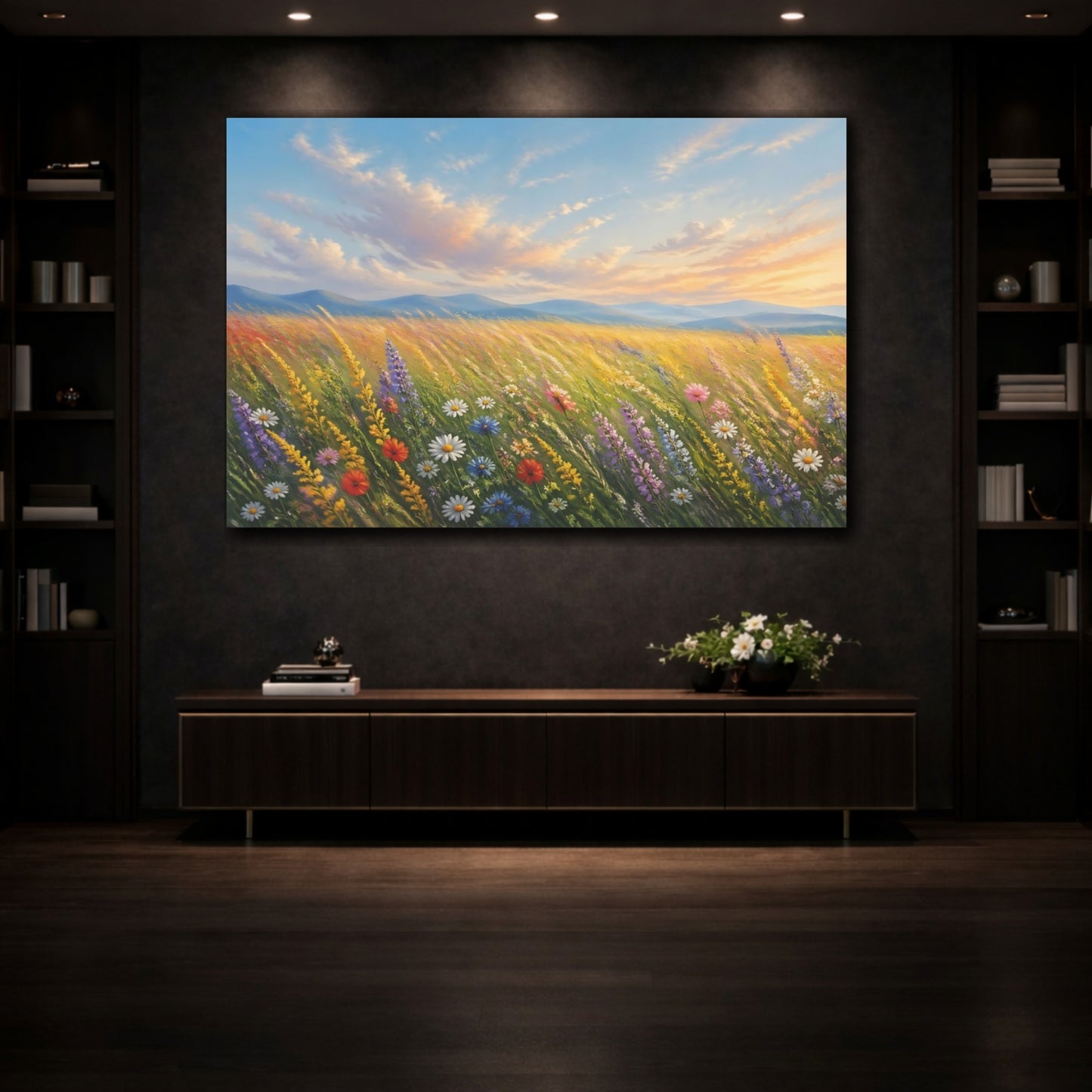 Mockup 3. Nature Wildflowers Colorful Wildflowers shown as stretched canvas wall art