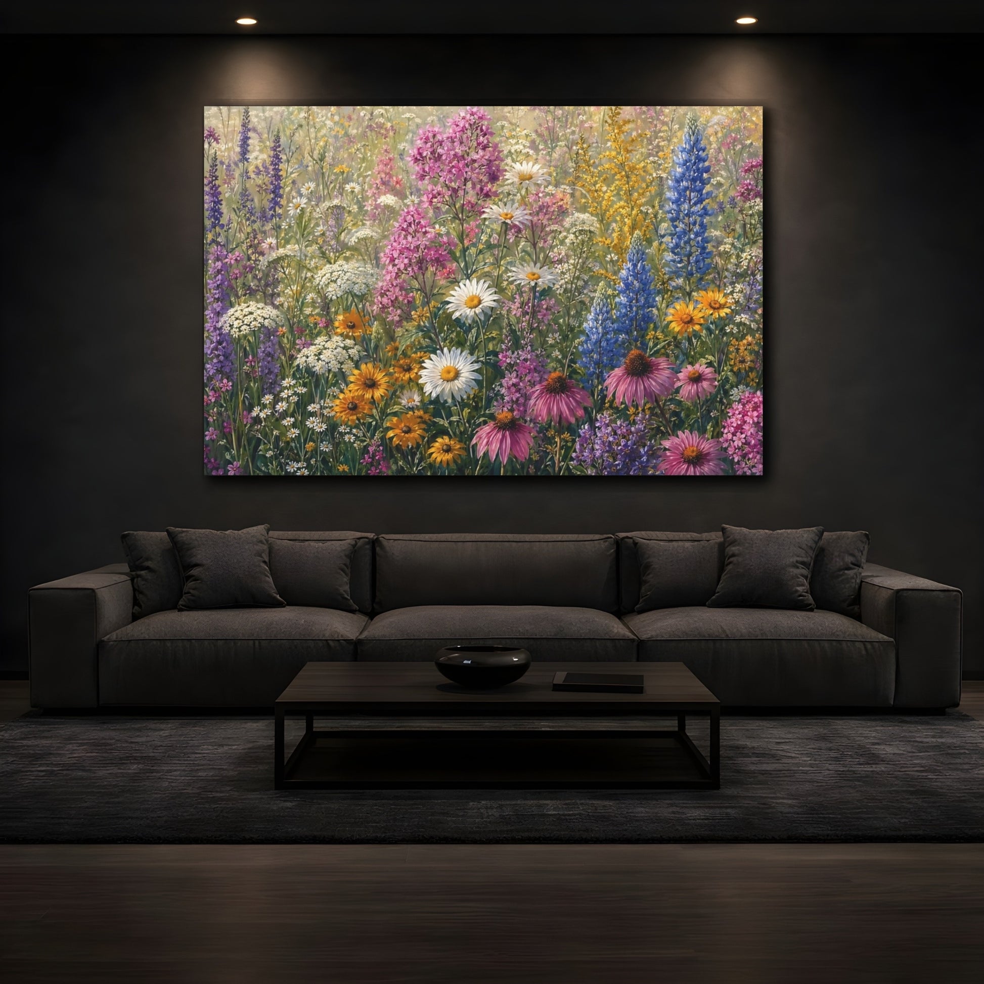 Mockup 3. Nature Wildflowers Colorful Wildflowers shown as stretched canvas wall art